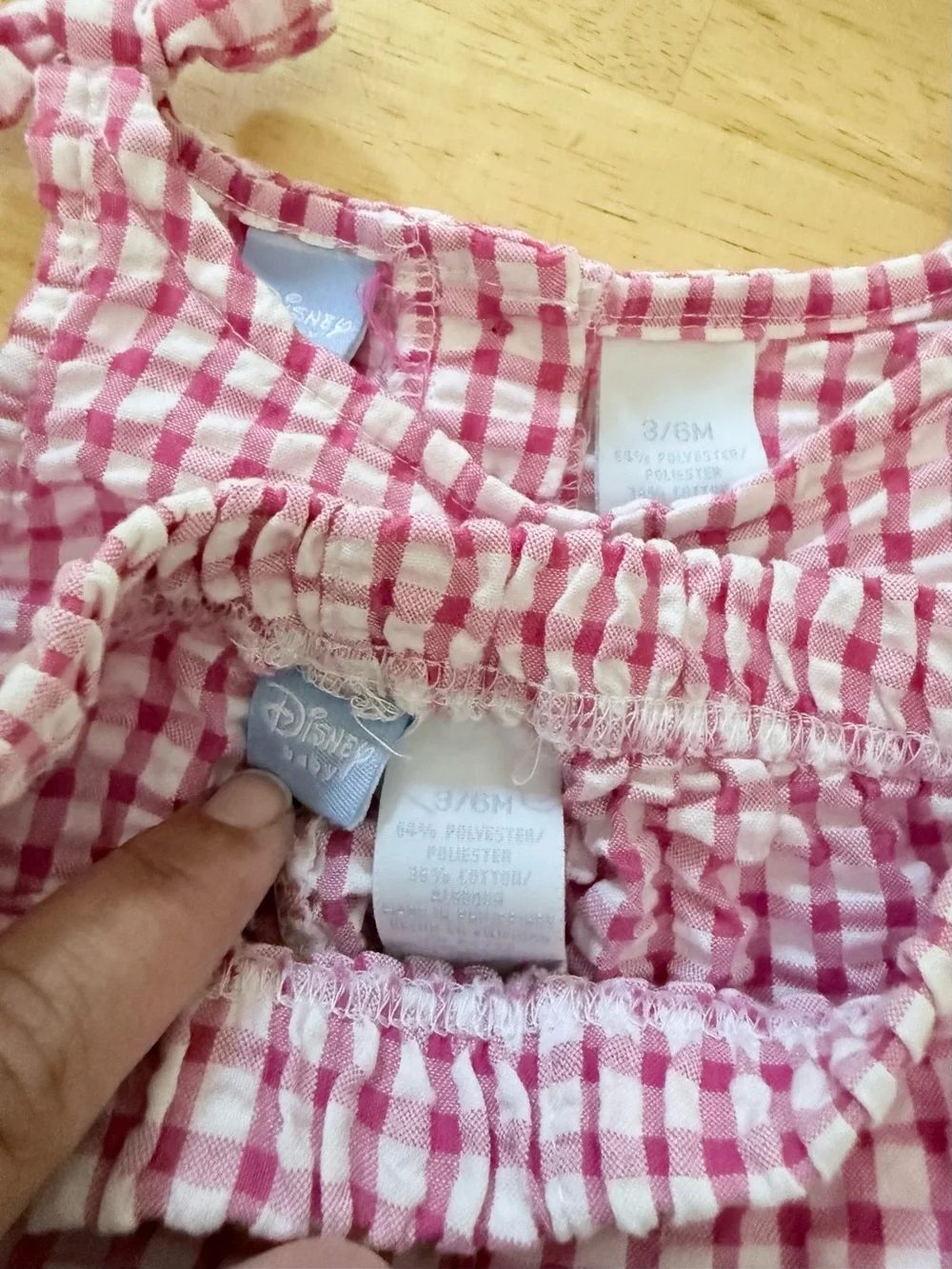 Y2K Disney Baby Minnie Mouse Seer Sucker Plaid Two Piece Outfit Baby 3-6 Months